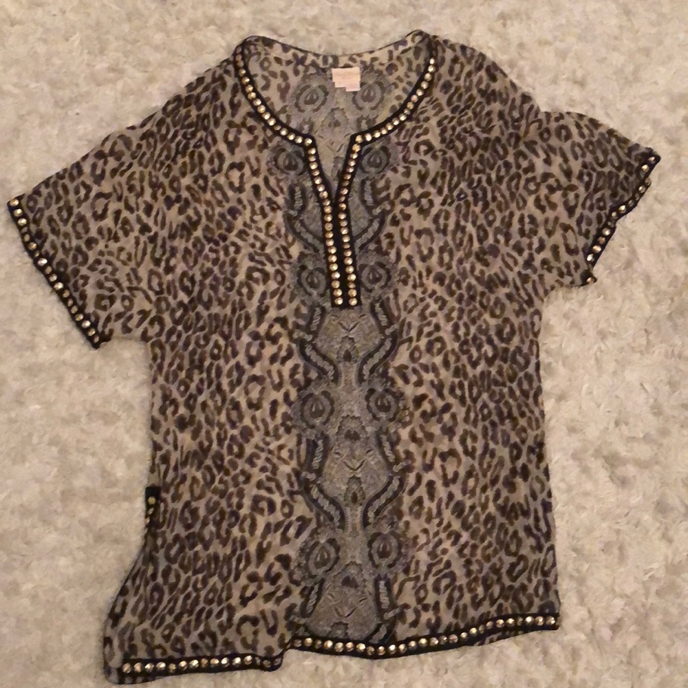 Tracy Reese leopard print 100% silk top.